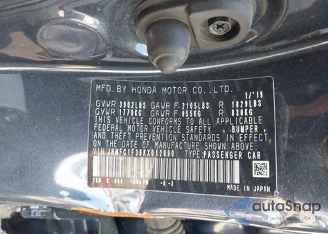 2019 Honda Civic Ex z USA, uszkodzony, nr VIN JHMFC1F36KX012090